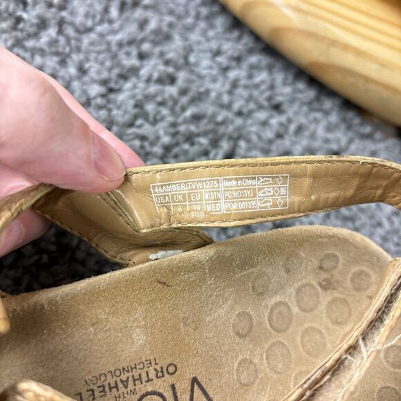 Vionic Amber Adjustable Sandal Womens 8 Gold Cork Flats Orthotic Arch Support - Picture 9 of 11